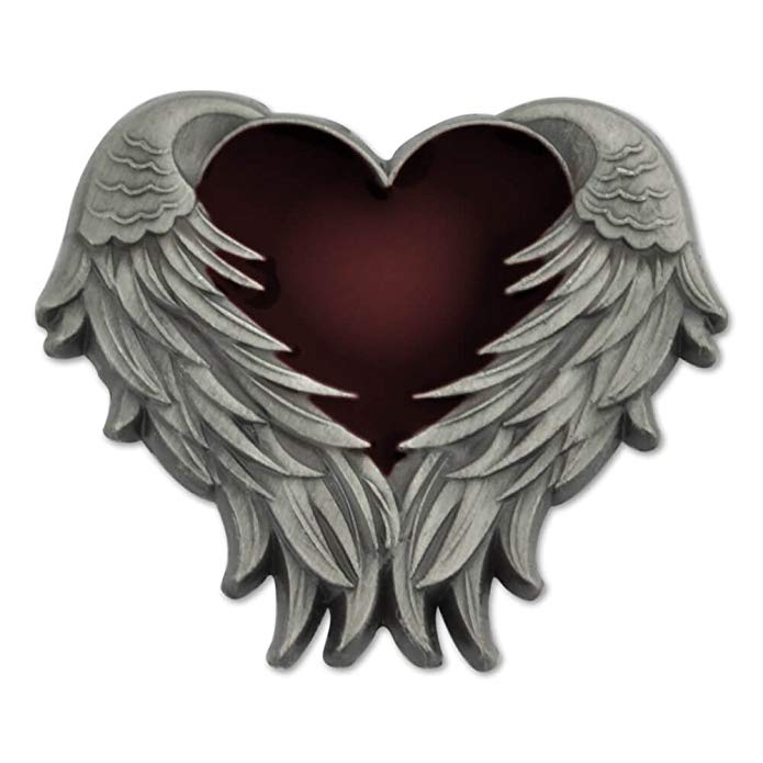 PinMart Antique Nickel Heart with Angel Wings Enamel Lapel Pin