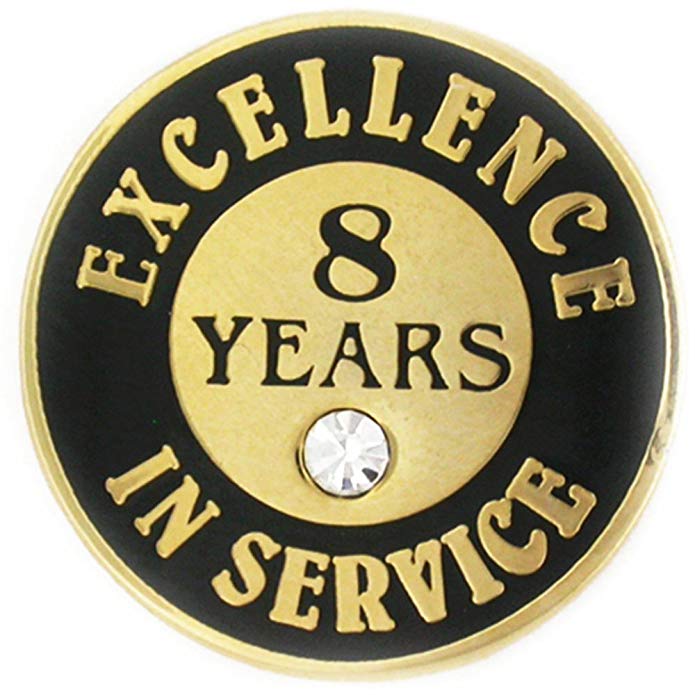 PinMart Gold Plated Excellence in Service Enamel Lapel Pin w/Rhinestone - 8 Years