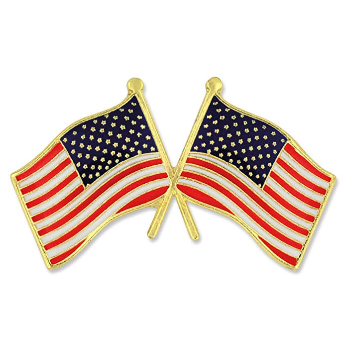 PinMart USA Crossed American Flags Patriotic Enamel Lapel Pin