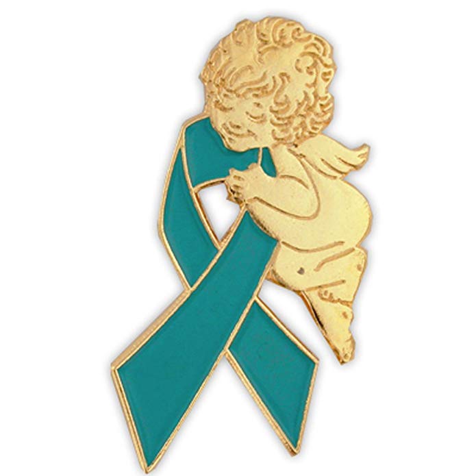 PinMart Teal Awareness Ribbon Religious Spiritual Angel Enamel Lapel Pin 1