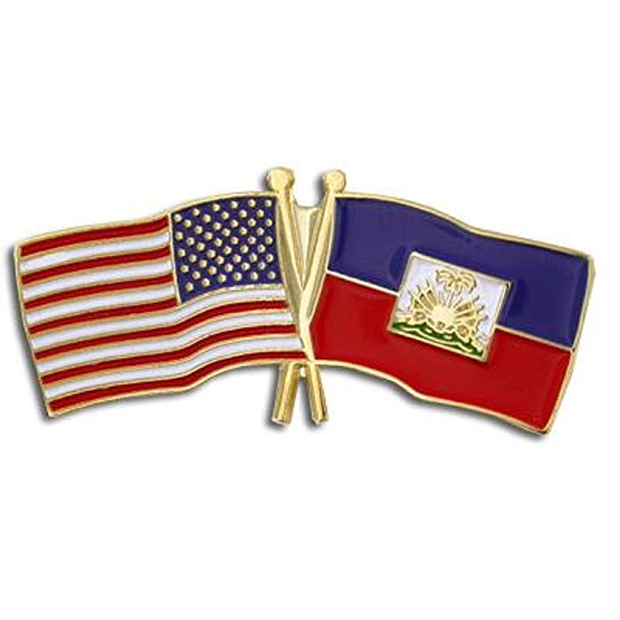 PinMart USA and Haiti Crossed Friendship Flag Enamel Lapel Pin