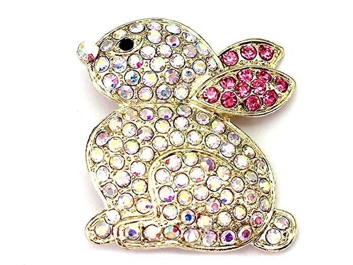 Faship Bunny Pin Brooch Rabbit Easter AB Pink Rhinestone Crystal