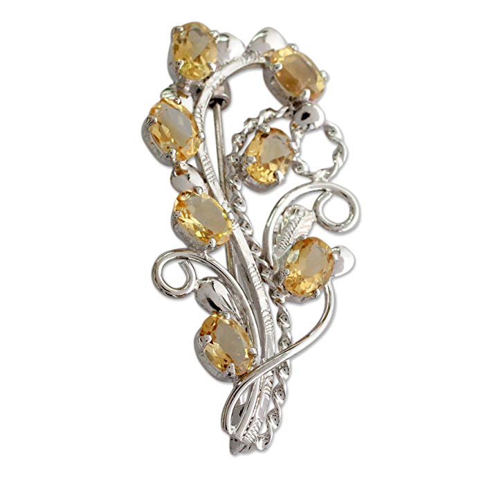 NOVICA Citrine .925 Sterling Silver Brooch 'Sunshine Bouquet'