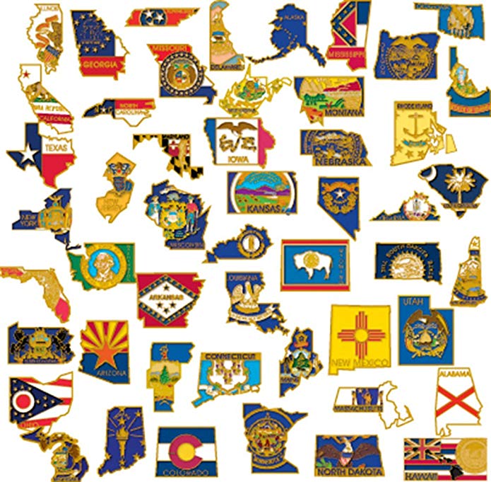 PinMart 50 State Shape Enamel Lapel Pin USA Collection Value Pack