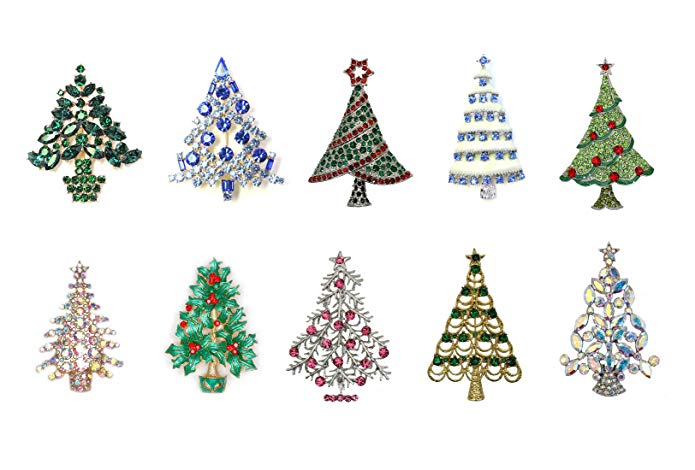 Faship Christmas Tree Pin Brooch Wholesale Lot Bulk 10 Pcs Assortment