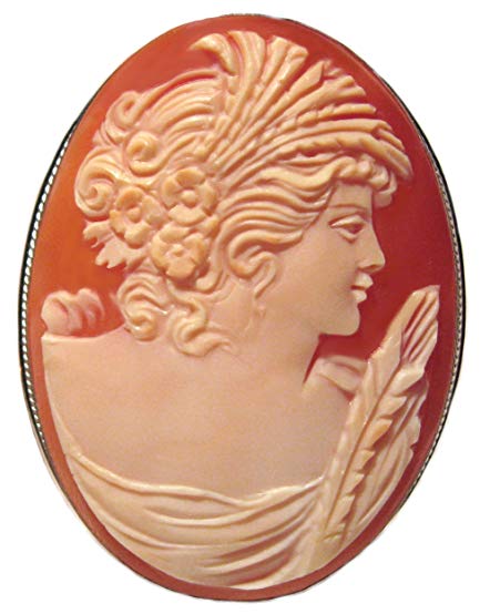 Cameo Brooch Pendant Autumn Love Italian Carnelian Shell Master Carved, Sterling Silver