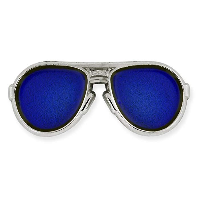 PinMart Trendy Silver and Blue Lenses Aviators Sunglasses Enamel Lapel Pin