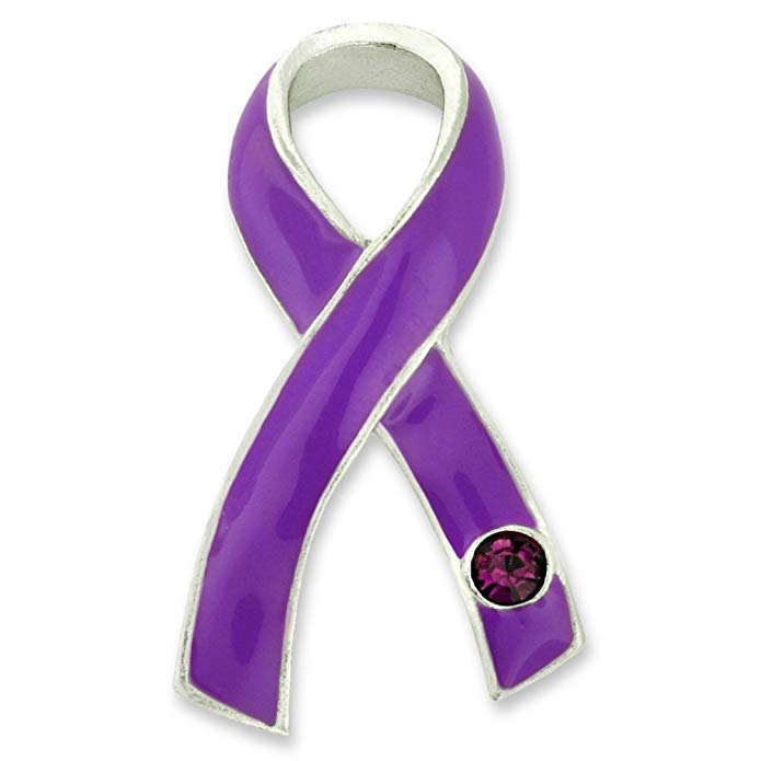 PinMart Purple Awareness Ribbon with Rhinestone Enamel Lapel Pin