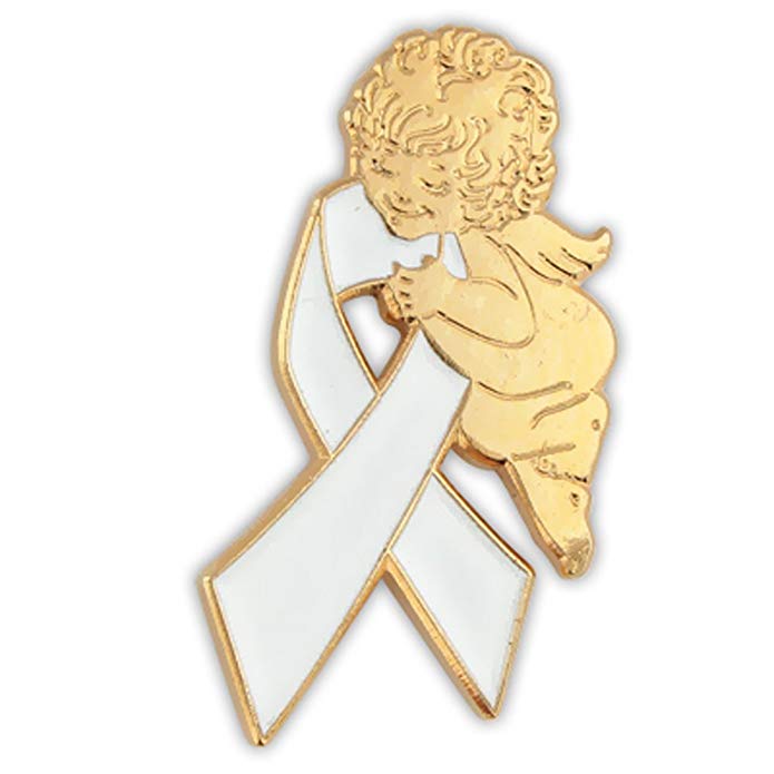 PinMart White Color Awareness Ribbon Religious Spiritual Angel Enamel Lapel Pin 1