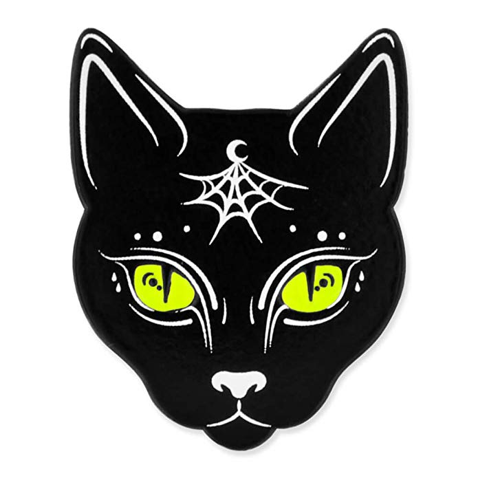 PinMart Black Cat w/Moon and Spider Web Halloween Enamel Lapel Pin