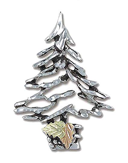 Landstroms Silver Christmas Tree Brooch Pin with 12k Black Hills Gold Leaves - PN415SS