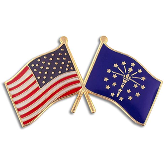 PinMart Indiana and USA Crossed Friendship Flag Enamel Lapel Pin