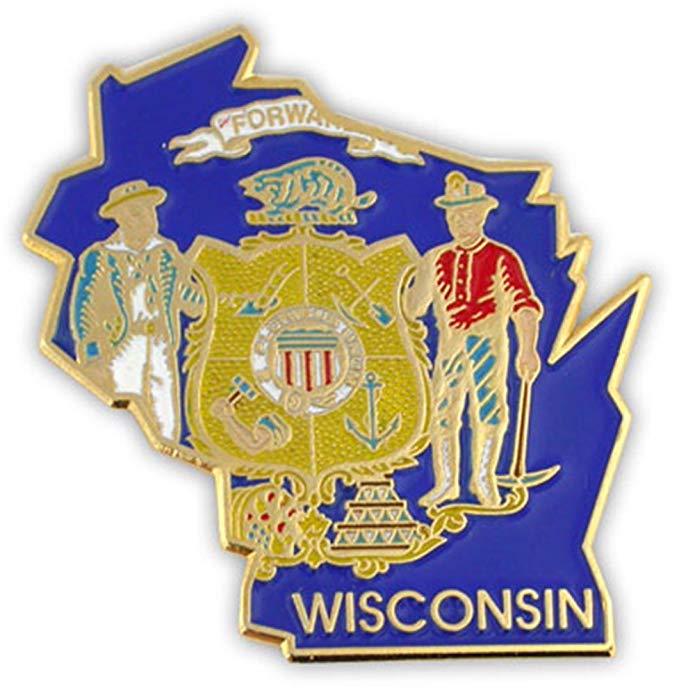 PinMart State Shape of Wisconsin and Wisconsin Flag Lapel Pin