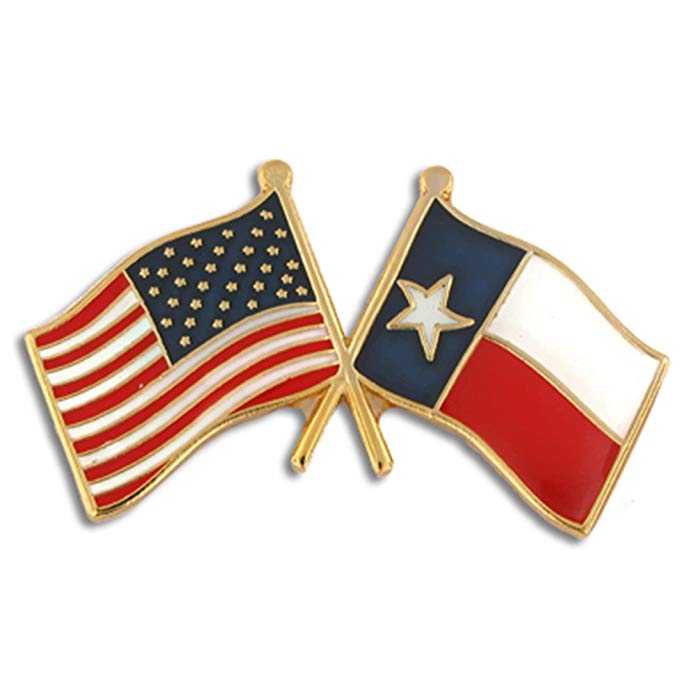 PinMart Texas and USA Crossed Friendship Flag Enamel Lapel Pin