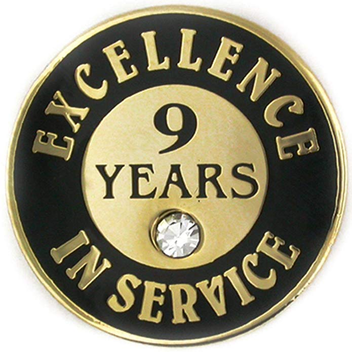 PinMart Gold Plated Excellence in Service Enamel Lapel Pin w/Rhinestone - 9 Years