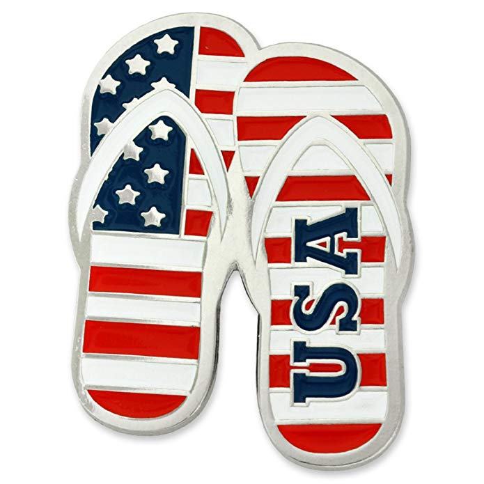 PinMart American Flag USA Patriotic Flip Flops Enamel Lapel Pin