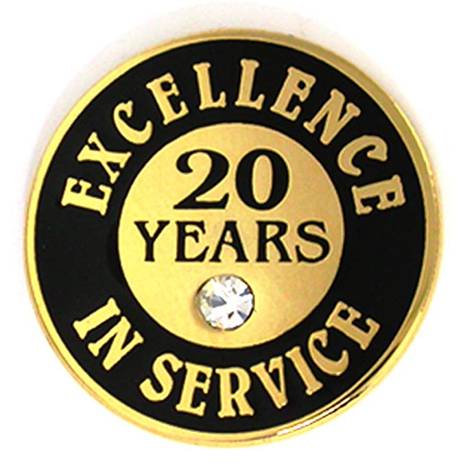 PinMart Gold Excellence in Service Enamel Lapel Pin w/Rhinestone - 20 years