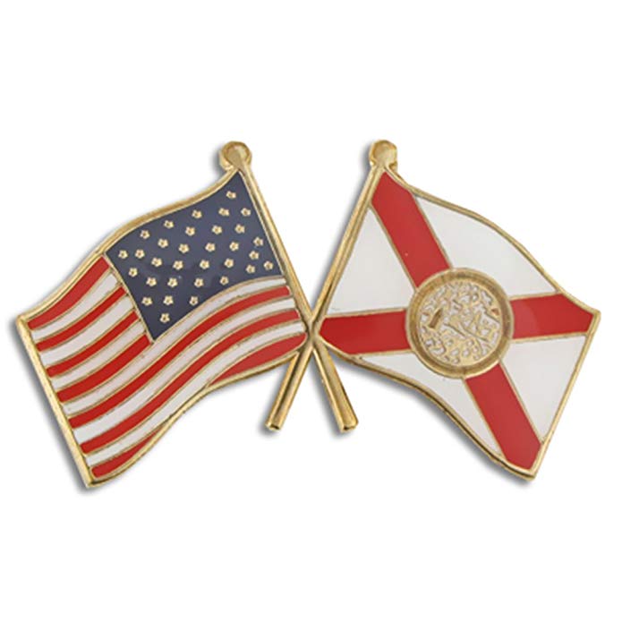 PinMart Florida and USA Crossed Friendship Flag Enamel Lapel Pin