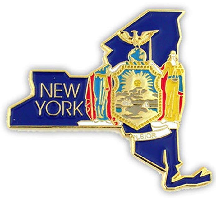 PinMart State Shape of New York and New York Flag Lapel Pin