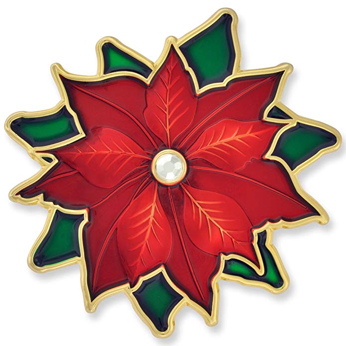 PinMart Christmas Poinsettia Rhinestone X-Mas Holiday Enamel Brooch Pin