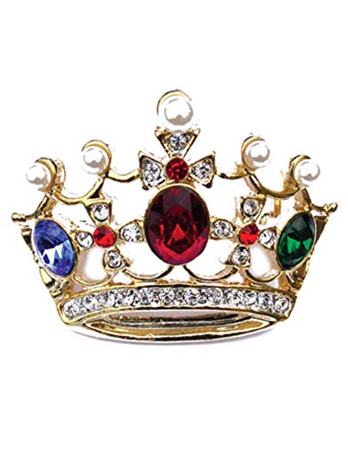 PinMart Gold Plated Multi-Colored Rhinestone Crown Brooch Pin