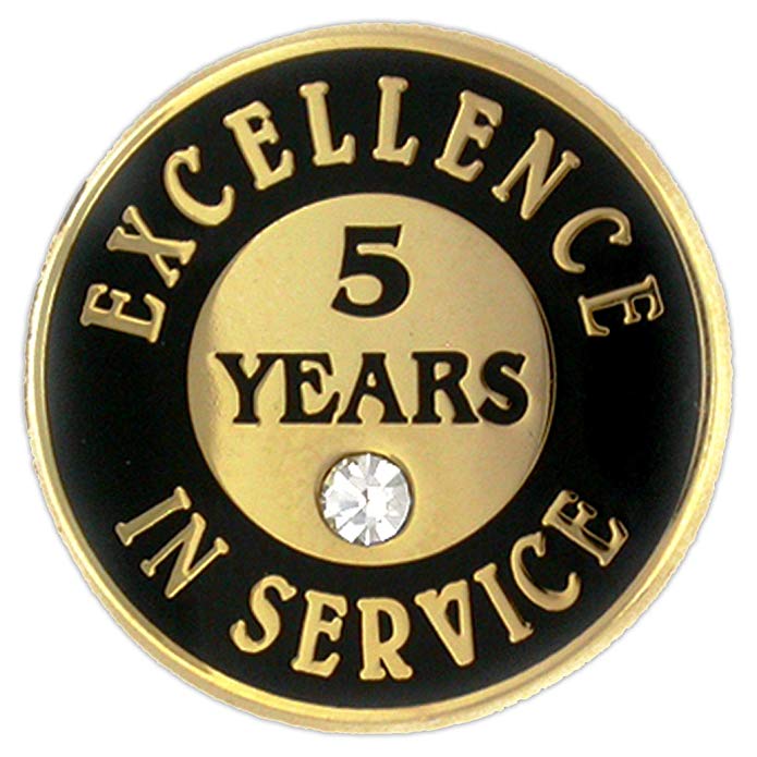 PinMart Excellence in Service Enamel Lapel Pin w/Rhinestone - 5 Years