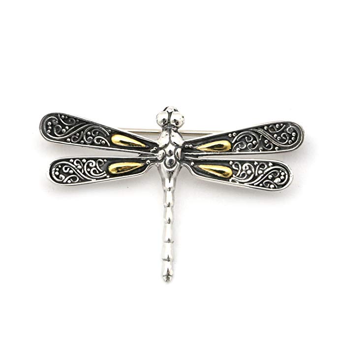 Phillip Gavriel 18k Yellow Gold and Sterling Silver Dragonfly Brooch