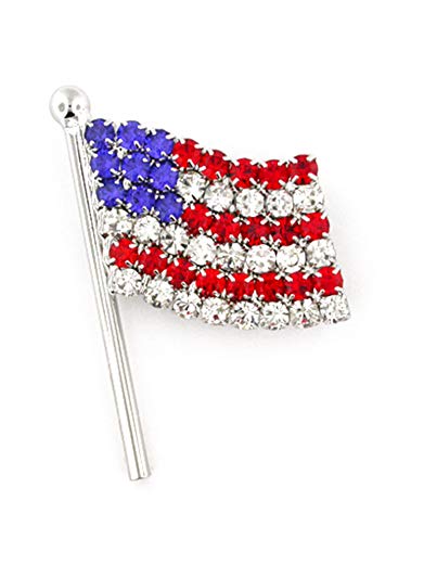 PinMart Silver Plated Rhinestone American Flag Patriotic Brooch Pin