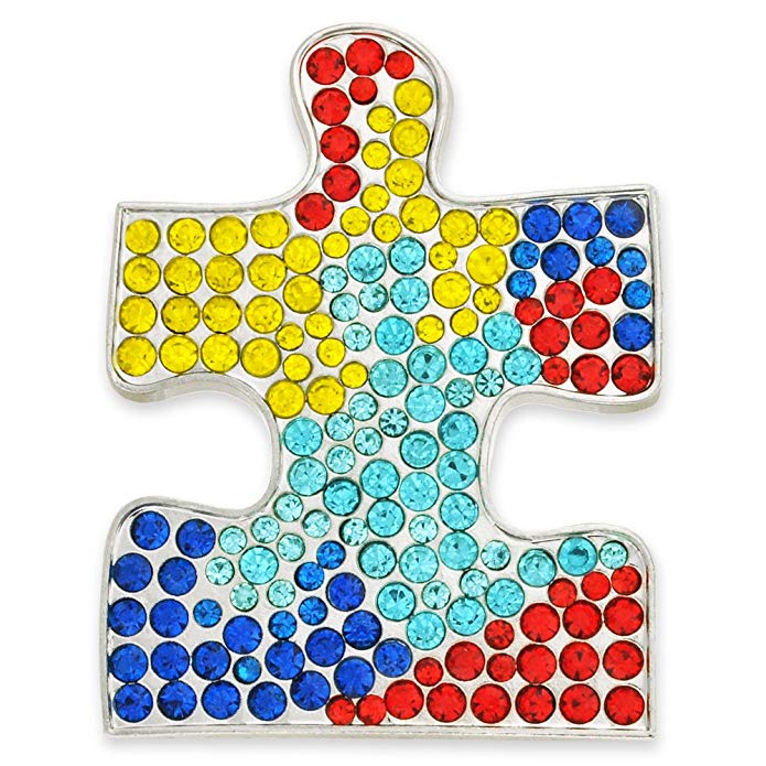 PinMart Rhinestone Crystal Autism Awareness Puzzle Piece Brooch Pin 1-1/2