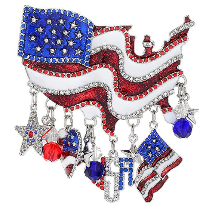 American Flag July 4th Multi Charm Pin/Pendant (Silvertone) Ritzy Couture