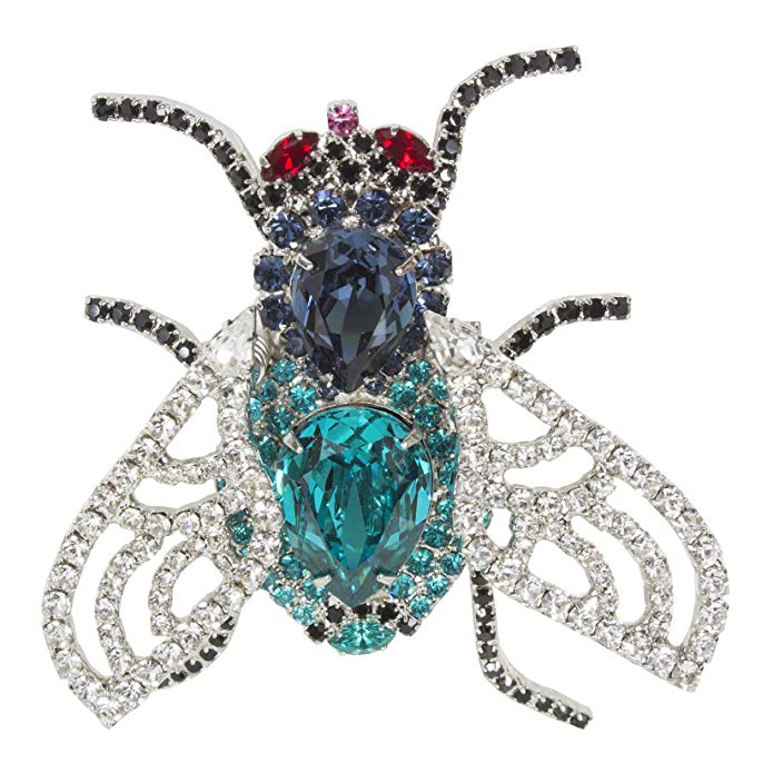 Fly Pin with Movable Wings using Swarovski Red, Black, Blue and Crystal Stones by Albert Weiss