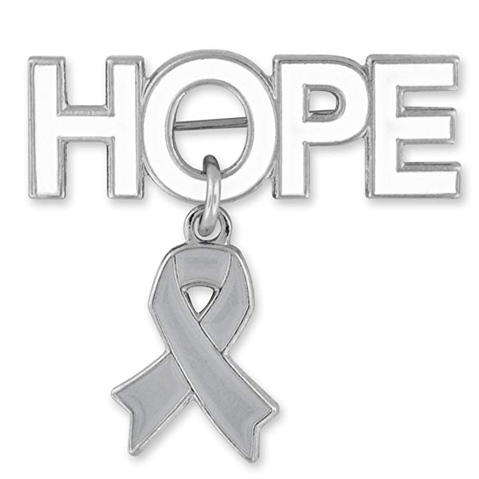 PinMart Hope with Grey Awareness Ribbon Charm Enamel Brooch Pin