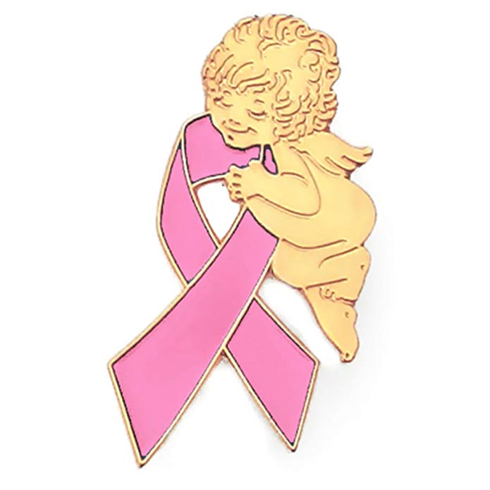 PinMart Breast Cancer Awareness Pink Ribbon Angel Enamel Lapel Pin 1