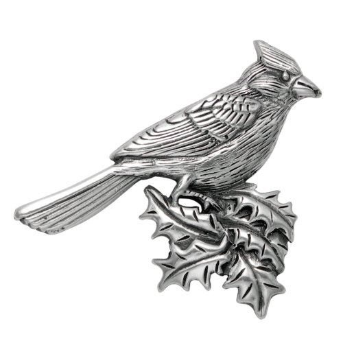 Sterling Silver Cardinal w/Holly Leaves Pin