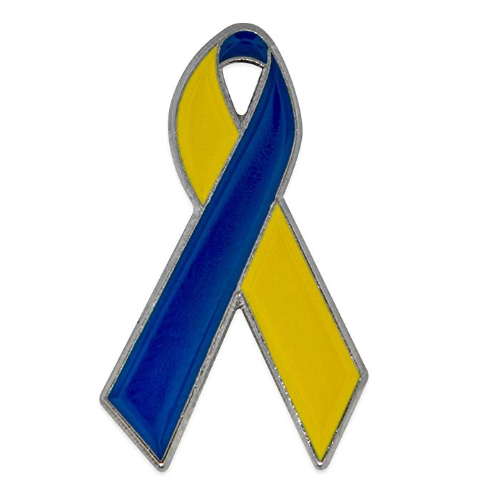 PinMart Blue and Yellow Down Syndrome Awareness Ribbon Enamel Lapel Pin