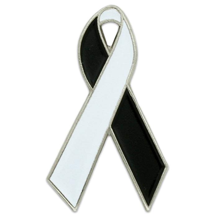 PinMart White and Black Awareness Ribbon Enamel Lapel Pin