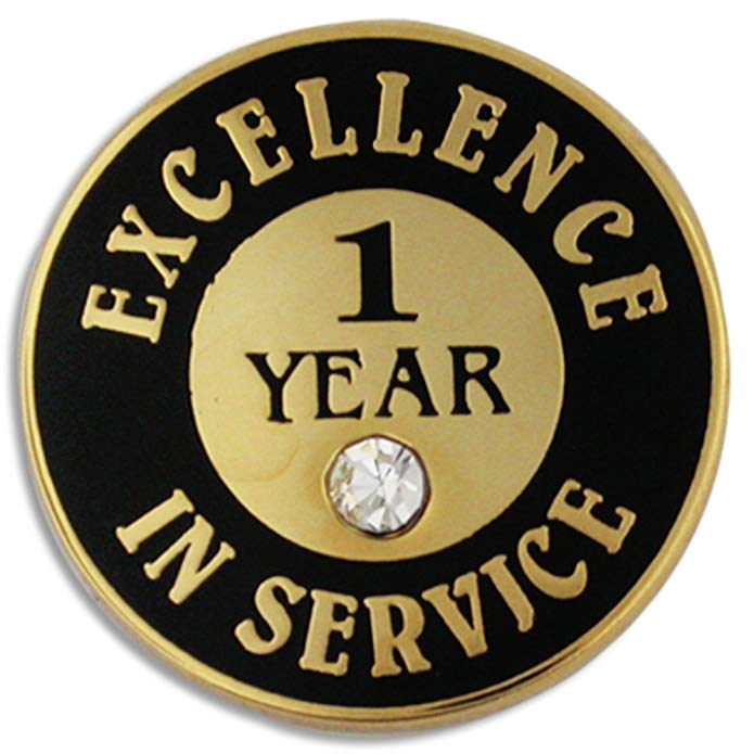 PinMart Plated Excellence in Service Enamel Lapel Pin w/Rhinestone - 1 Year