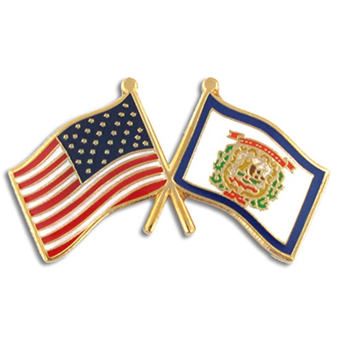 PinMart West Virginia and USA Crossed Friendship Flag Enamel Lapel Pin