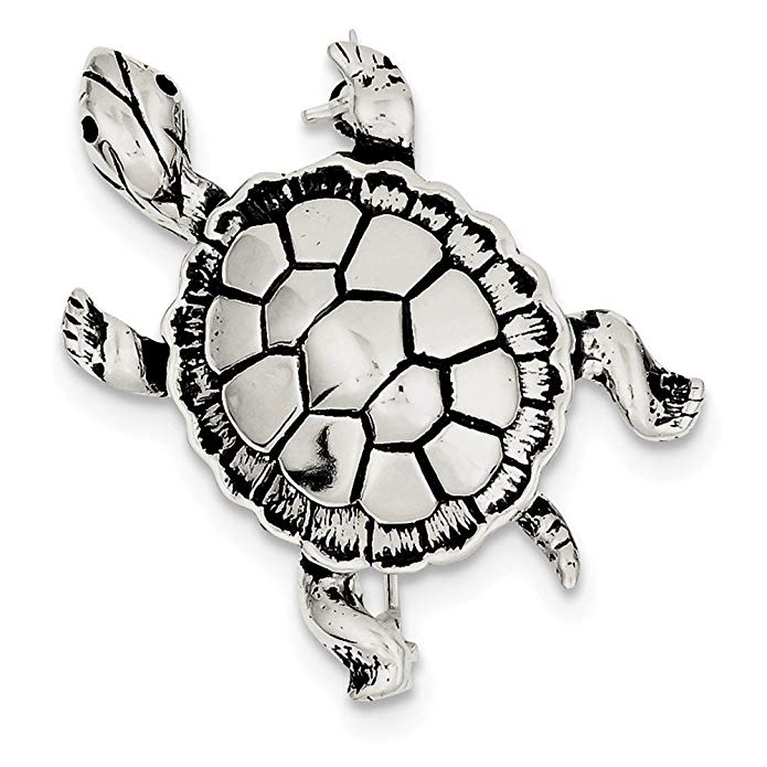 Sterling Silver Polished Antique finish Antiqued Turtle Pin