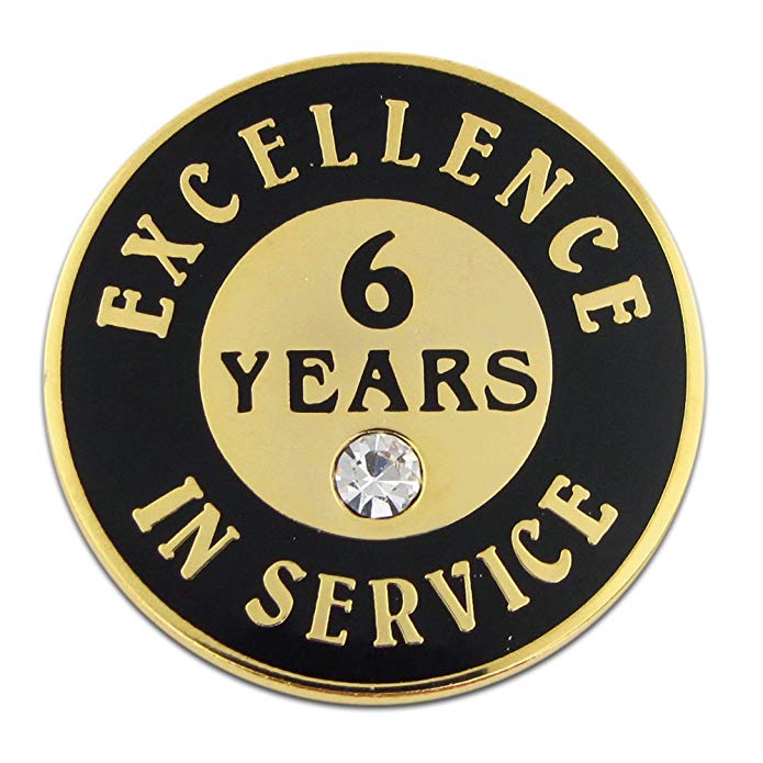 PinMart Gold Plated Excellence in Service Enamel Lapel Pin w/Rhinestone - 6 Years