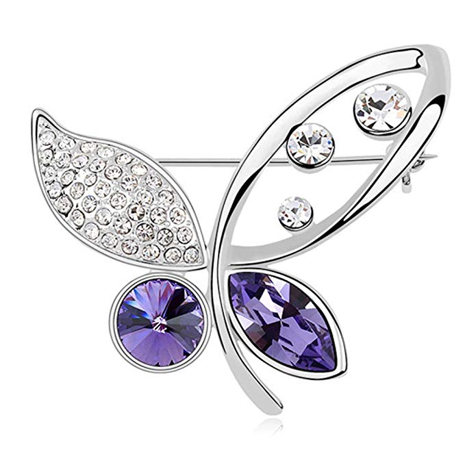 Latigerf Butterfly Brooch White Gold Plated Swarovski Elements Crystal Purple