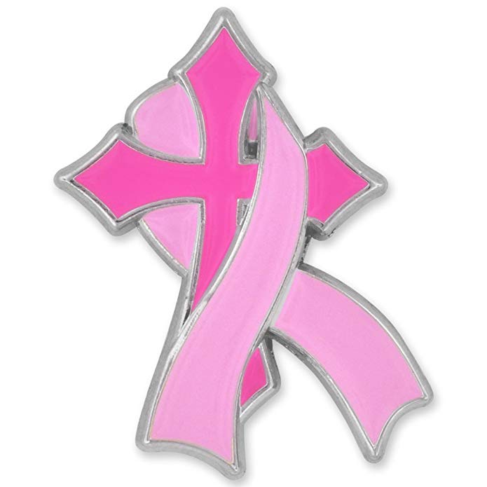 PinMart Pink Breast Cancer Awareness Religious Cross with Ribbon Enamel Lapel Pin