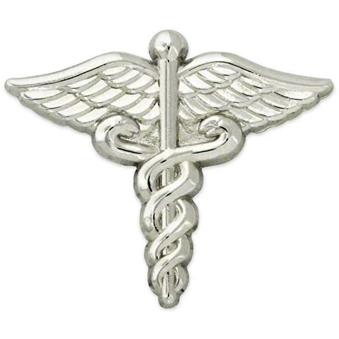 PinMart Silver Plated Medical Caduceus Lapel Pin