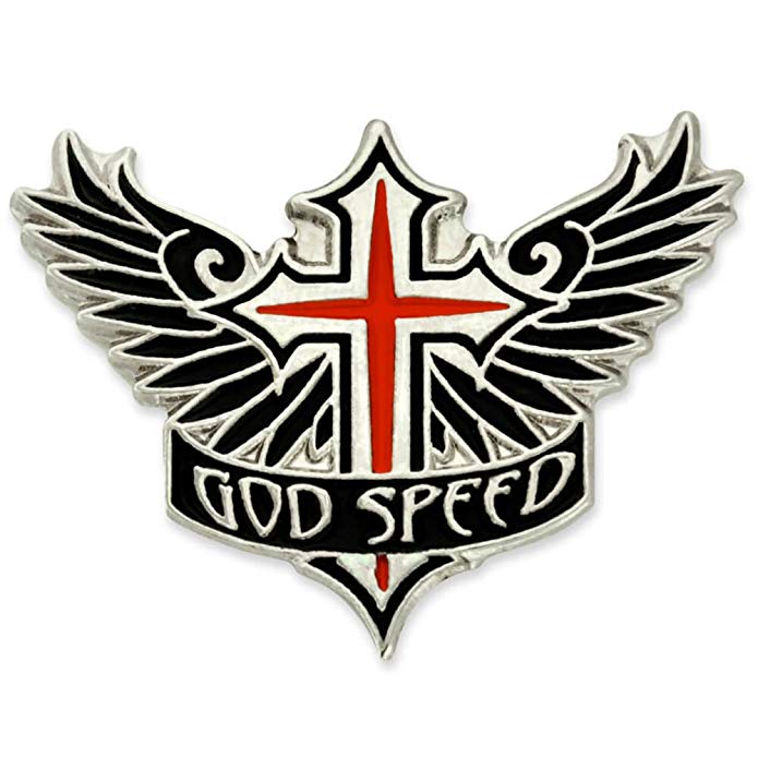 PinMart God Speed Cross Angel Wings Biker Enamel Lapel Pin