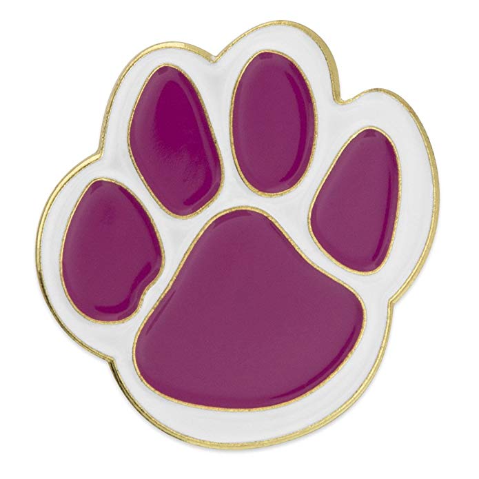 PinMart Purple and White Animal Paw Print School Mascot Enamel Lapel Pin