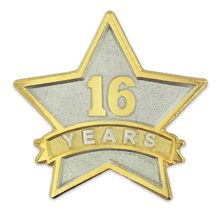 PinMart 16 Year Service Award Star Corporate Recognition Dual Plated Lapel Pin