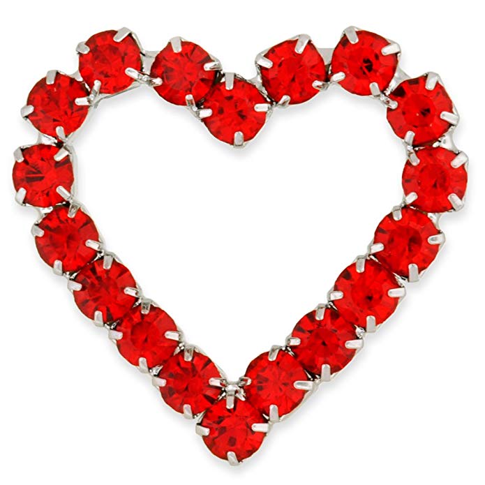 PinMart Red Rhinestone Heart Valentine's Day Brooch Pin