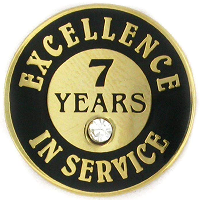 PinMart Gold Plated Excellence in Service Enamel Lapel Pin w/Rhinestone - 7 Years