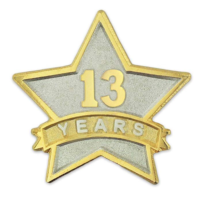 PinMart 13 Year Service Award Star Corporate Recognition Dual Plated Lapel Pin