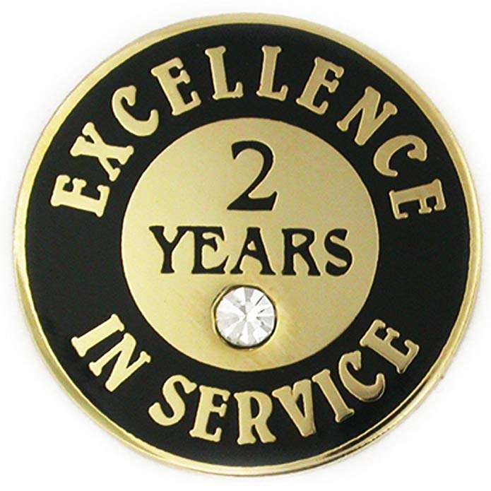 PinMart Gold Plated Excellence in Service Lapel Pin w/Rhinestone - 2 years